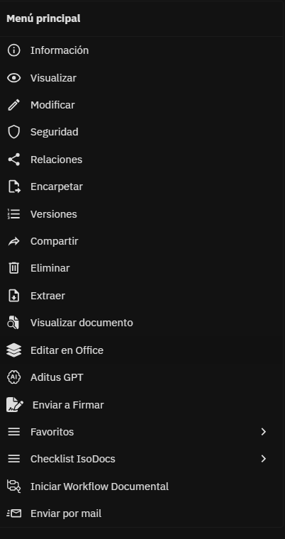 Menú contextual de un documento