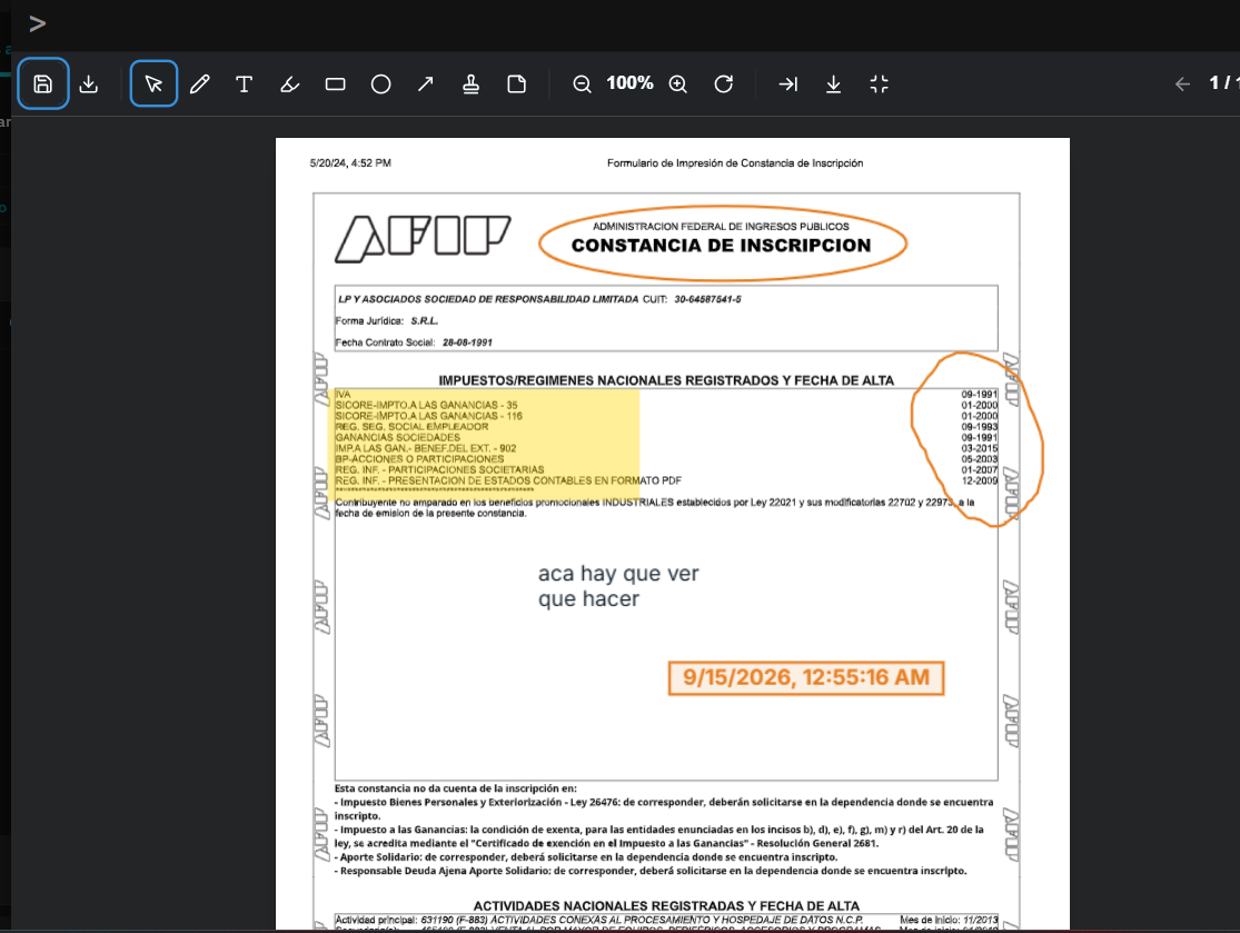 Visor de documentos con anotaciones y sellos